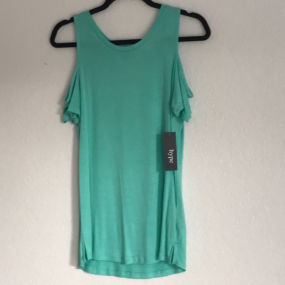 Teal Short sleeve shirt w/ Shoulder curls cut out!